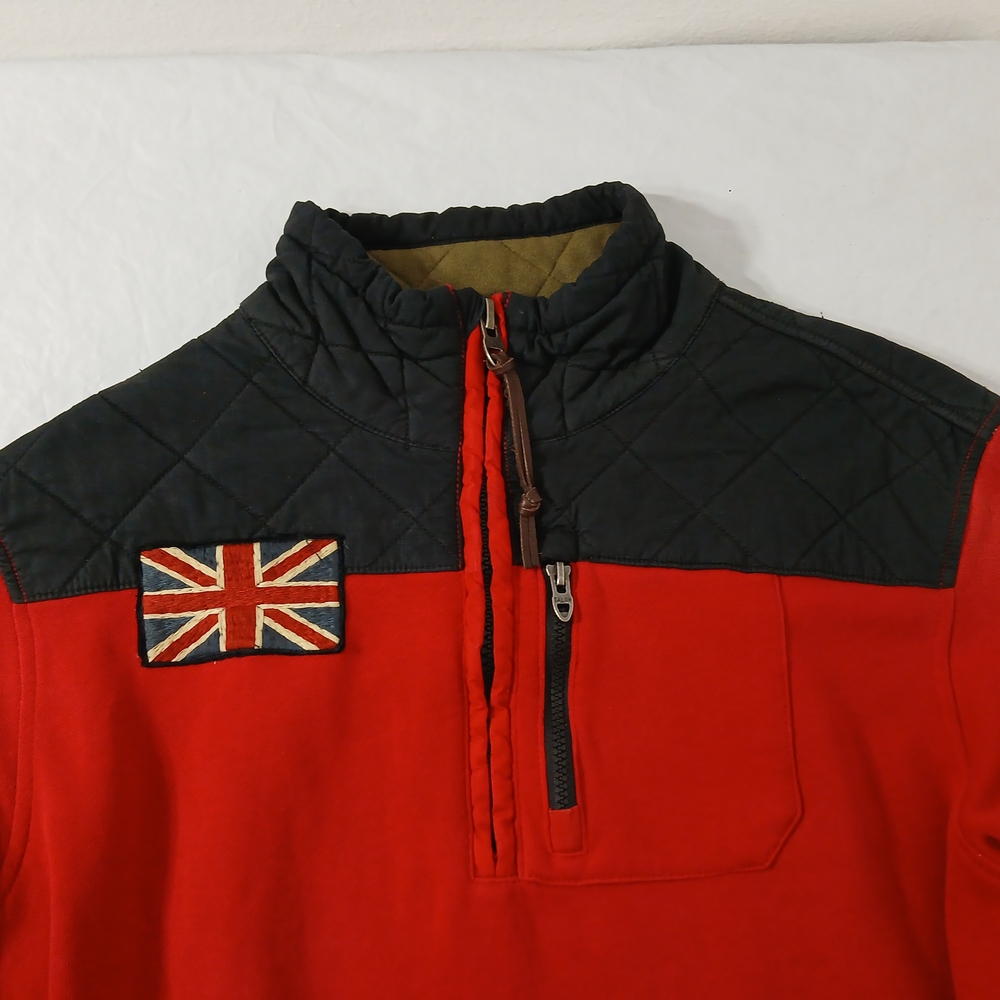 Ralph Lauren Polo Red and Black Quarter-Zip Pullover with British Flag Patch
